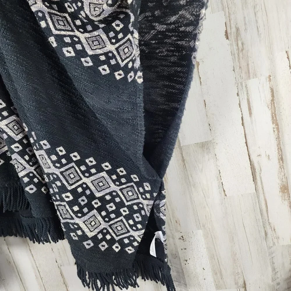 Mossimo Supply Co Aztec Print Fringed Poncho Sweater Black Size S/M - Picture 11 of 11